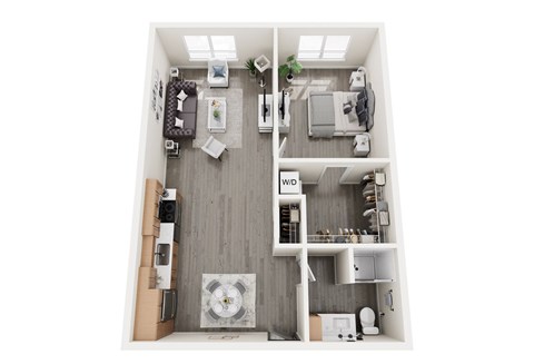 Floor plan for 1 bed, 1 bath, 822 sqft